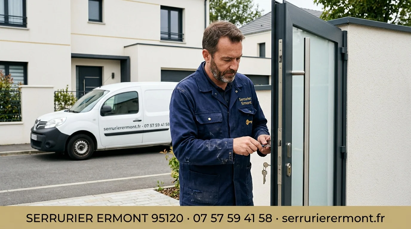 Serrurier Ermont 95120 en intervention avec bannière coordonnées